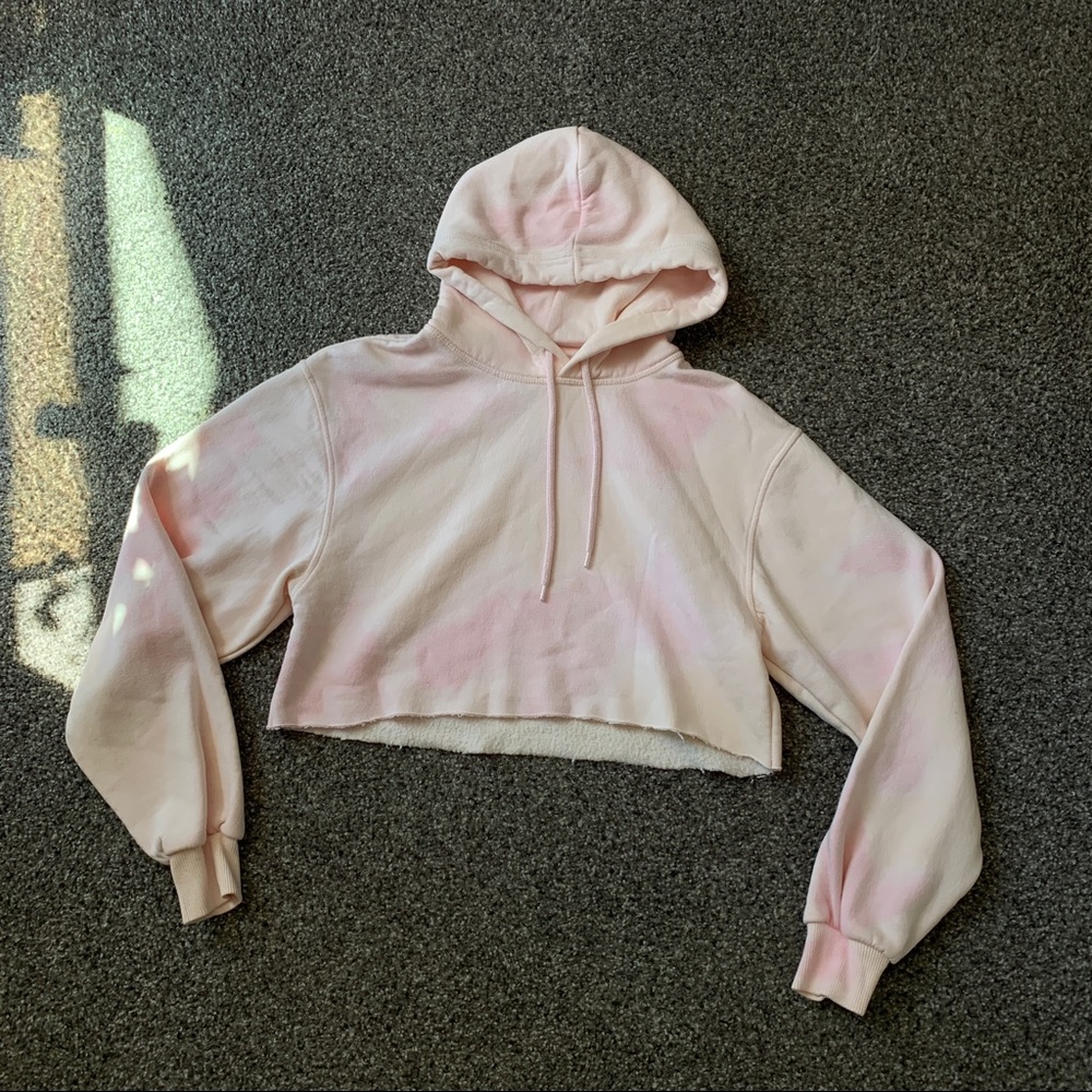 light pink bleach tie dye cropped hoodie